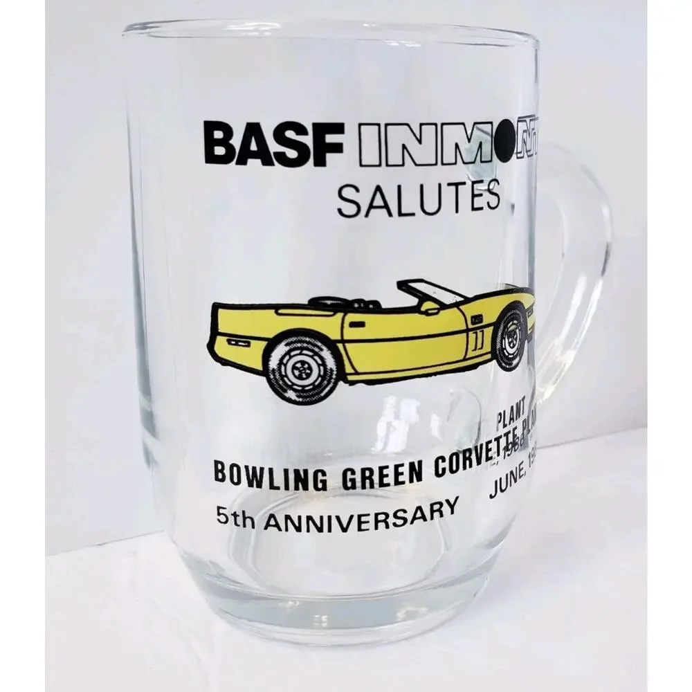 Vintage 1986 Corvette‎ Plant 5th Anniversary Glass Mug Bowling Green, KY 10 oz